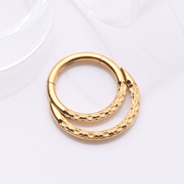 Detail View 1 of Pure24K Implant Grade Titanium Hammered Accent Double Loop Clicker Hoop Ring
